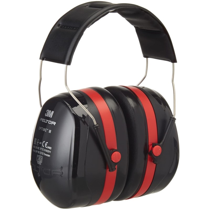 3M PELTOR Optime III Orejeras, Negro/Rojo, Diadema, 35 dB, H540A-411-SV | EN 352-1