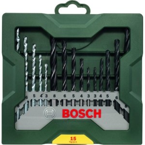 Bosch 15 uds. Set de brocas Mini-X-Line (para madera, mampostería y metal)