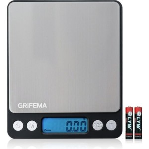 GRIFEMA - Báscula De Cocina Con Pantalla LCD, Digital, Balanza Con Tapa, Acero Inoxidable , 0.05 - 500 g