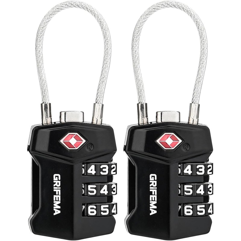 GRIFEMA GA1006-2 Candado TSA 3 Dígitos Pack de 2 Cable Anticorte