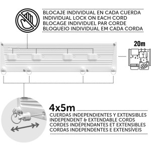 Cuncial TZ-S-4 | Tendedero Automático de Pared 4 Cuerdas