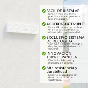 Cuncial TZ-S-4 | Tendedero Automático de Pared 4 Cuerdas