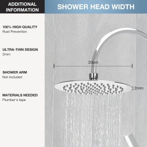 Cozary Cabezal de Ducha Lluvia Redonda 20cm (8 Pulgadas)