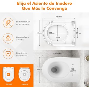 Ibergrif M41001 Tapa WC Forma D con Cierre Suave,Instalación Superior