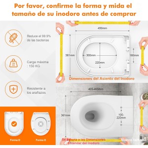 Ibergrif M41001 Tapa WC Forma D con Cierre Suave,Instalación Superior