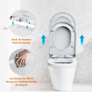 Ibergrif M41001 Tapa WC Forma D con Cierre Suave,Instalación Superior