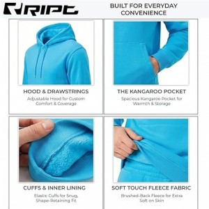 RIPT Sudadera Hombre con Capucha Fleece – Hoodie Pullover con Bolsillos y Cordón