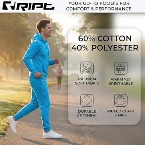 RIPT Sudadera Hombre con Capucha Fleece – Hoodie Pullover con Bolsillos y Cordón