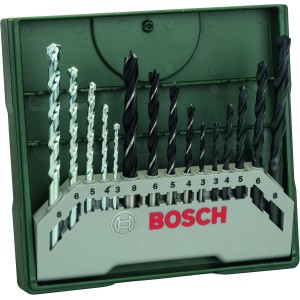 Bosch 15 uds. Set de brocas Mini-X-Line (para madera, mampostería y metal)