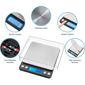 GRIFEMA - Báscula De Cocina Con Pantalla LCD, Digital, Balanza Con Tapa, Acero Inoxidable , 0.05 - 500 g
