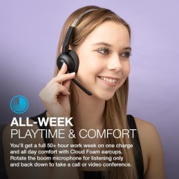 JLab Go Work Pop, Auriculares Inalambricos con Microfono 50 Tiempo de Reproducción