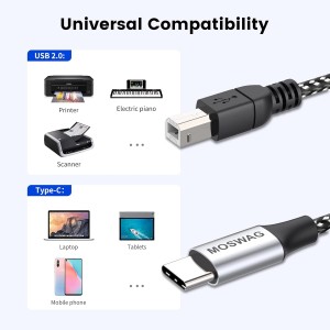 MOSWAG Cable USB B a USB C 480 Mbps 1M, Cable MIDI