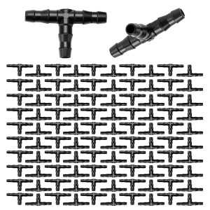 100 Piezas 4/7 mm Conectores en T de Plástico, VooGenzke T Conectores de Púas de Riego por Goteo