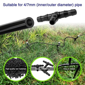 100 Piezas 4/7 mm Conectores en T de Plástico, VooGenzke T Conectores de Púas de Riego por Goteo