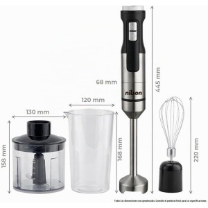 Batidora de Mano, 1500 W, Cuchillas con 4 Aspas, Bate, Mezcla y Pica, Múltiples Velocidades