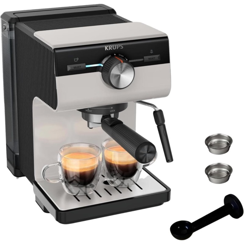 KRUPS Authentic, Cafetera Espresso Manual, Depósito de 2L, Inox