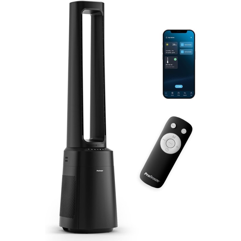Ventilador Purificador de aire de columna OmniAir Breeze, 105 cm Tranquilo, Torre con filtro HEPA, Wi-Fi