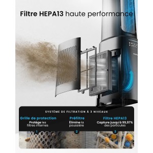 Ventilador Purificador de aire de columna OmniAir Breeze, 105 cm Tranquilo, Torre con filtro HEPA, Wi-Fi