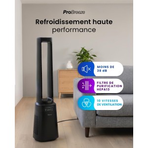 Ventilador Purificador de aire de columna OmniAir Breeze, 105 cm Tranquilo, Torre con filtro HEPA, Wi-Fi