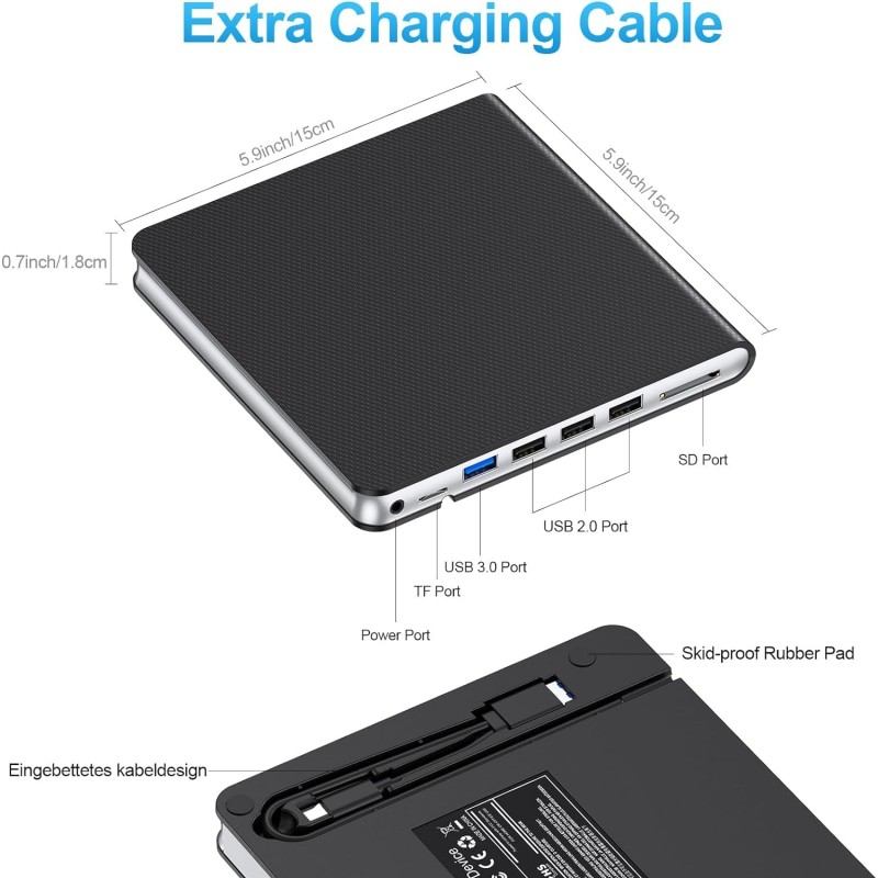 Lector CD/DVD Externo,Grabadora USB 3.0 y Type-C