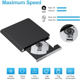 Lector CD/DVD Externo,Grabadora USB 3.0 y Type-C