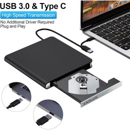 Lector CD/DVD Externo,Grabadora USB 3.0 y Type-C