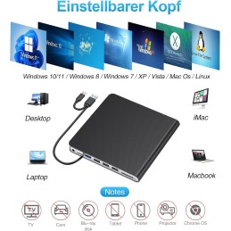 Lector CD/DVD Externo,Grabadora USB 3.0 y Type-C