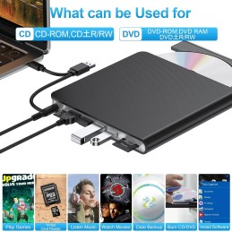 Lector CD/DVD Externo,Grabadora USB 3.0 y Type-C