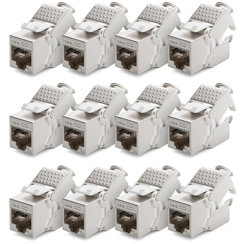 deleyCON 12x Módulo Keystone CAT 6a Jack STP Completamente Blindado