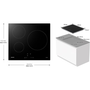 Samsung NZ63M3NM1BB/UR - Placa inducción 3 zonas de cocción 3 zonas de cocción, Zona de cocción con 28 cm de diámetro