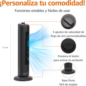 Amazon Basics Ventilador de Torre Oscilante de 71 cm con Ángulo de 60 Grados