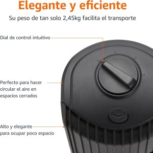 Amazon Basics Ventilador de Torre Oscilante de 71 cm con Ángulo de 60 Grados