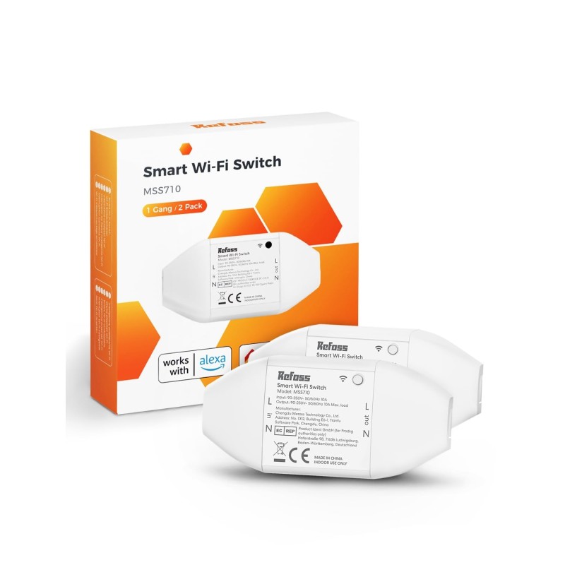 Refoss Interruptor Inteligente Universal 2 Piezas, 10A Interruptor WiFi Inteligente con Control Remoto