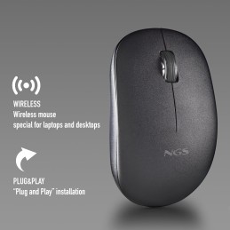 NGS Fog Pro Black - Ratón Inalámbrico, Ratón Óptico de 1000 dpi