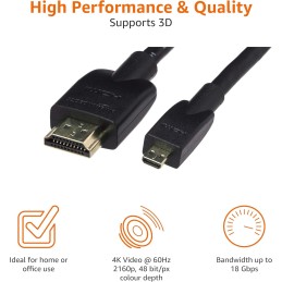Amazon Basics - Cable Micro HDMI a HDMI, flexible, de 1.8 m