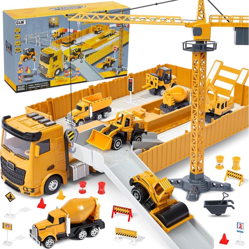 Vehiculos Construccion Juguete Niños con Grandes Camión Grúa Excavadora Hormigonera