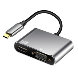 Adaptador USB C a HDMI VGA, 4K HDMI/1080P VGA USB-C 2 en 1