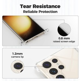 Funda con Cuerda para Samsung Galaxy S23 Ultra Transparente  Rosa/Dorado