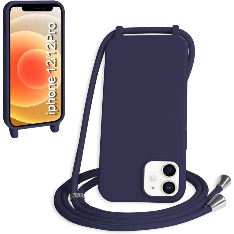 Funda con Cuerda para iPhone 12/iPhone 12 Pro , con Cordón . Azul Oscuro Funda con Cuerda para iPhone 12/iPhone 12 Pro , con Cordón . Azul Oscuro