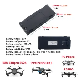 3 baterías de repuesto para dron RC de 3.7 V 1800 mAh RC batería de vuelo inteligente con cable de carga para A8 H8 F187 M5