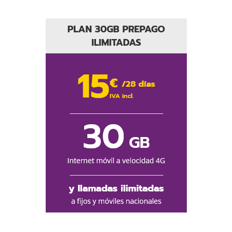 LLAMAYA ESPAÑA TARJETA SIM PREPAGO PLAN 30 GB + LLAMADAS NACIONALES  ILIMITADAS (ORANGE) 