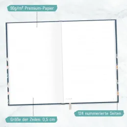 Cuaderno (A5 a rayas, 124 páginas, 62 hojas), idea