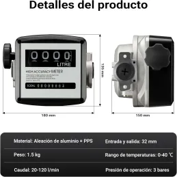 Contador de gasóleo 3 bar 19-120 l/min conexiones