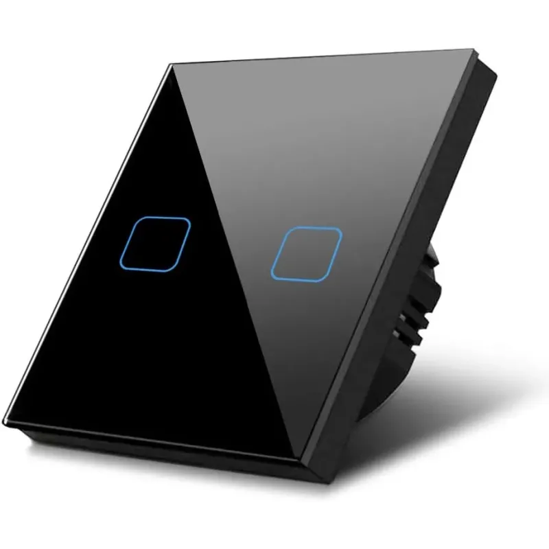 Interruptor de luz táctil, doble, vidrio, negro