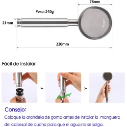 Olliwon Alcachofa de Ducha Alta presión con 1.5m M