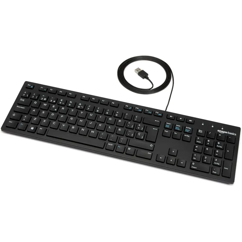 Amazon Basics Teclado con Cable USB y Base Fina, d
