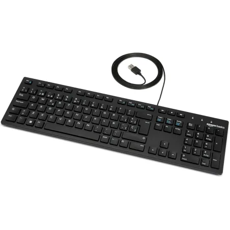 Amazon Basics Teclado con Cable USB y Base Fina, d