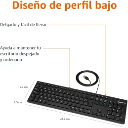 Amazon Basics Teclado con Cable USB y Base Fina, d