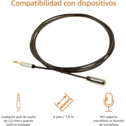 Amazon Basics Cable alargador de Auxiliar audio es