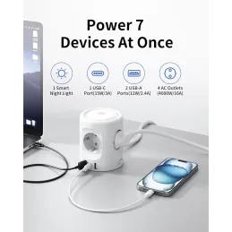 Torre Regleta Enchufes 16A con Luces LED Nocturnas